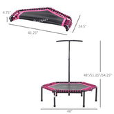 48" Adult Hexagon Rebounder Trampoline Fitness Bungee Jumping Cardio Trainer Outdoor Bouncer Jumper Adjustable Bar Pink