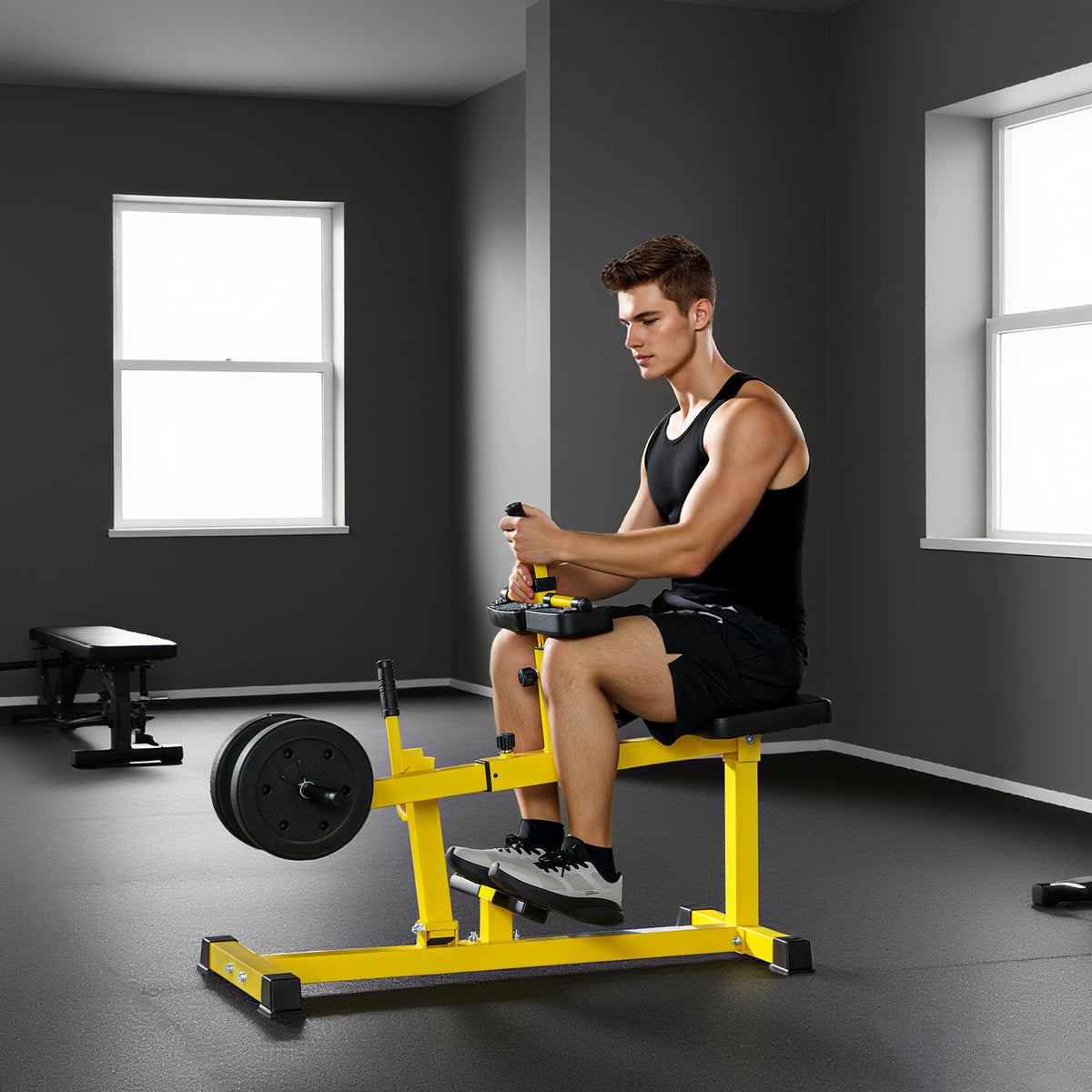 Adjustable Steel Seated Calf Raise Exercise Strength Training Gym Equipment, Yellow