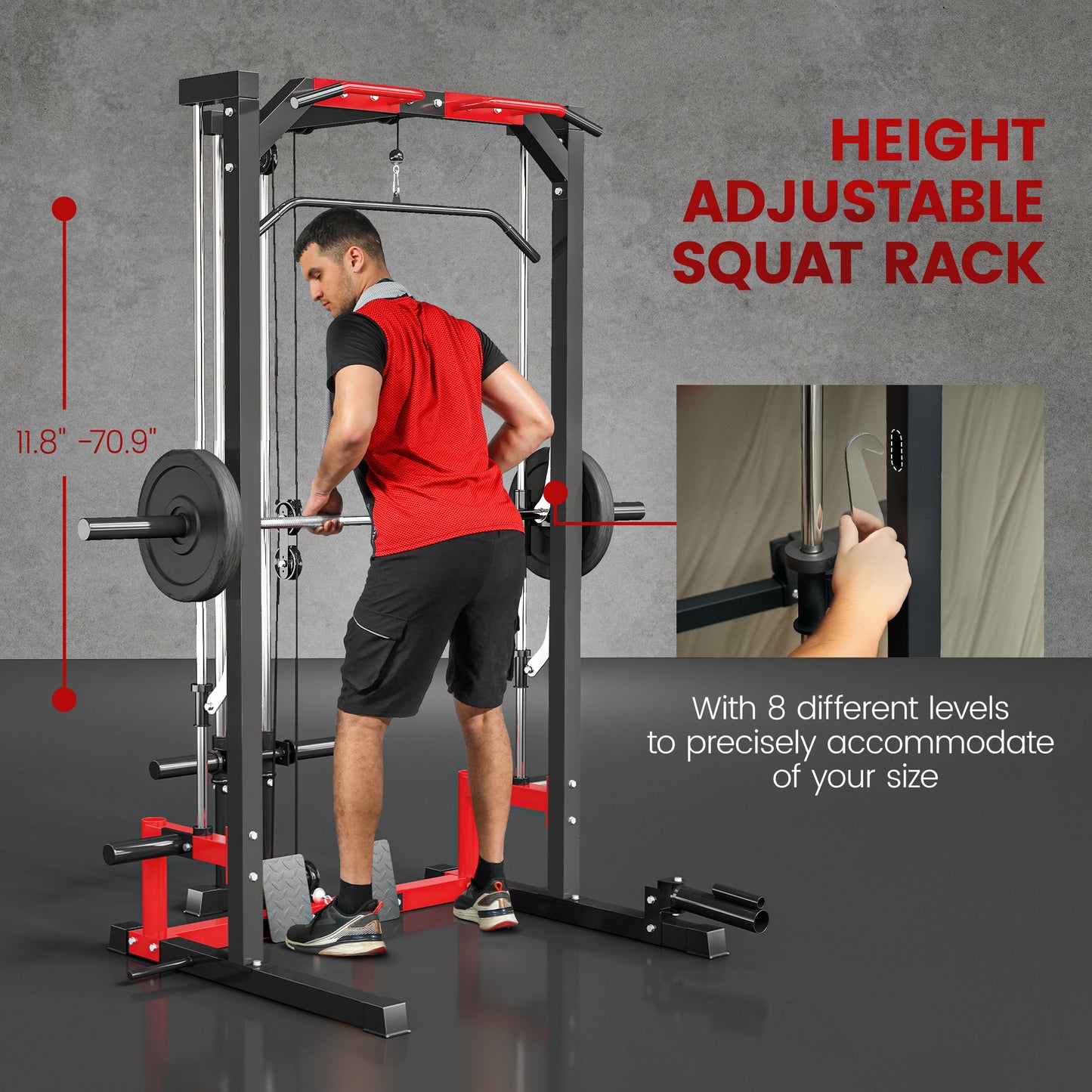 Smith Machine Power Rack with Pull Up Bar, Lat Pull Down System