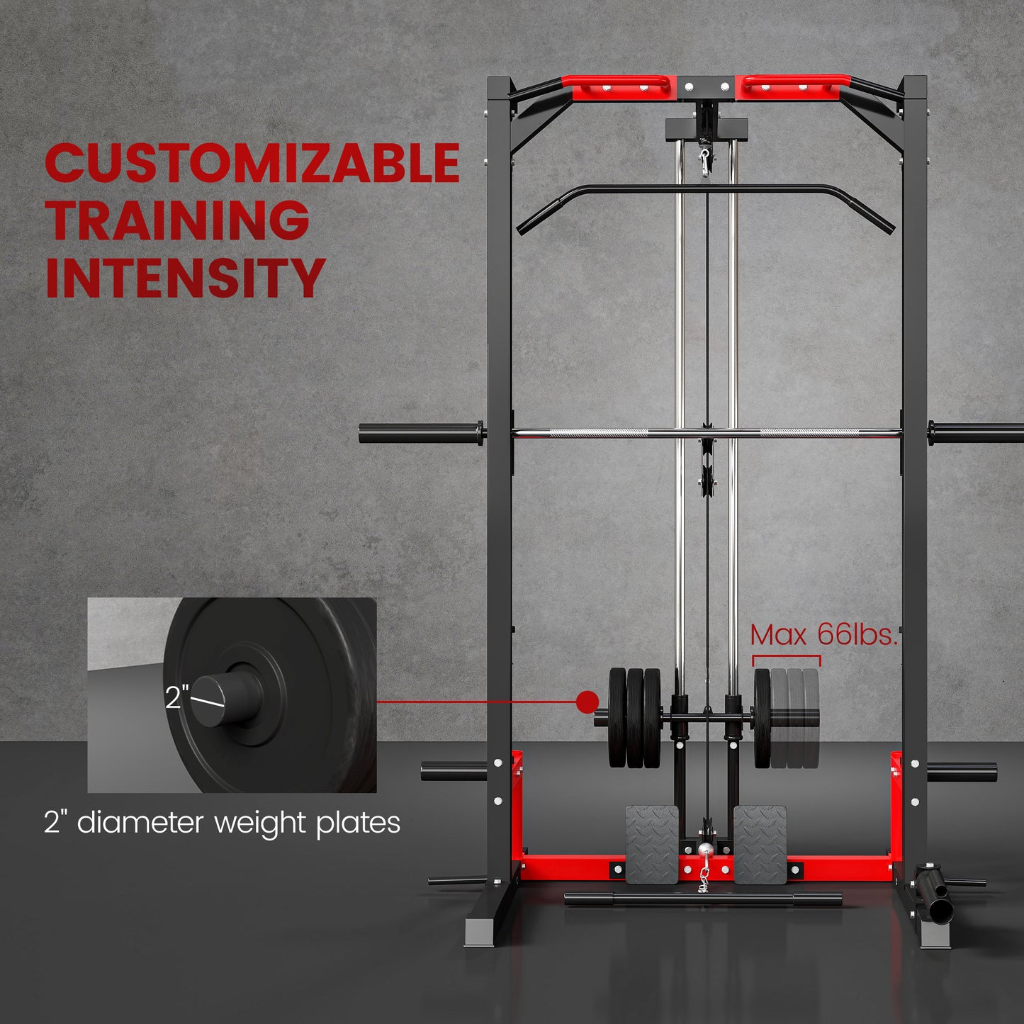Smith Machine Power Rack with Pull Up Bar, Lat Pull Down System