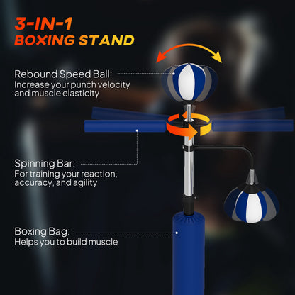 4.6'-6.7' Speed Bag Boxing Bag Stand, Reflex Bag Boxing Training Equipment, Speed Punching Bag, Blue