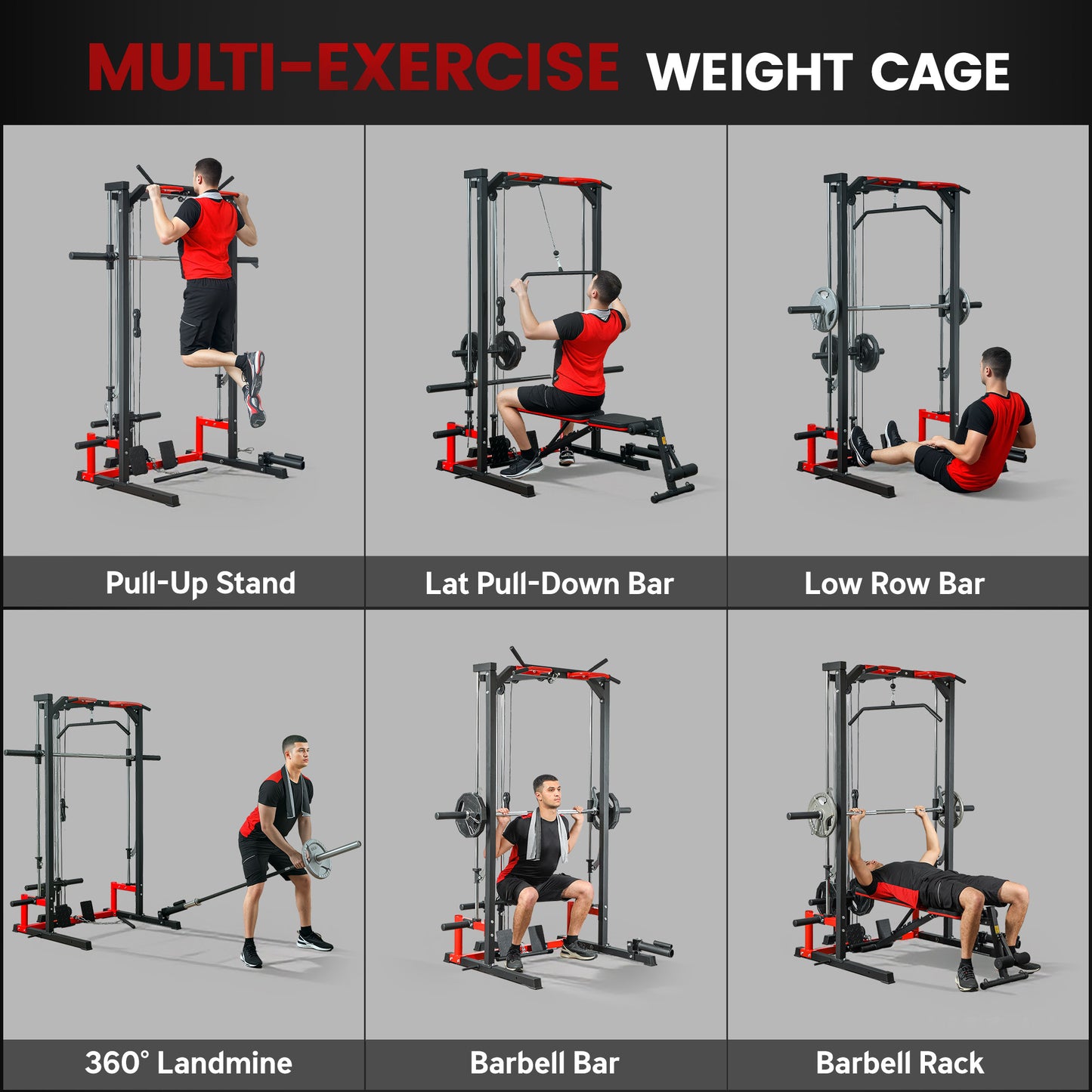 Smith Machine Power Rack with Pull Up Bar, Lat Pull Down System