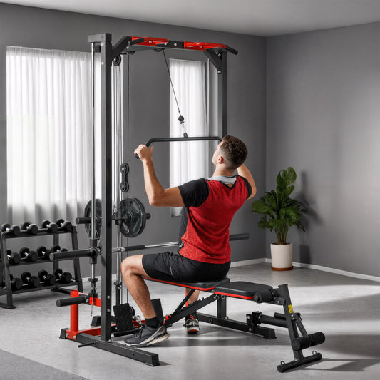 Smith Machine Power Rack with Pull Up Bar, Lat Pull Down System