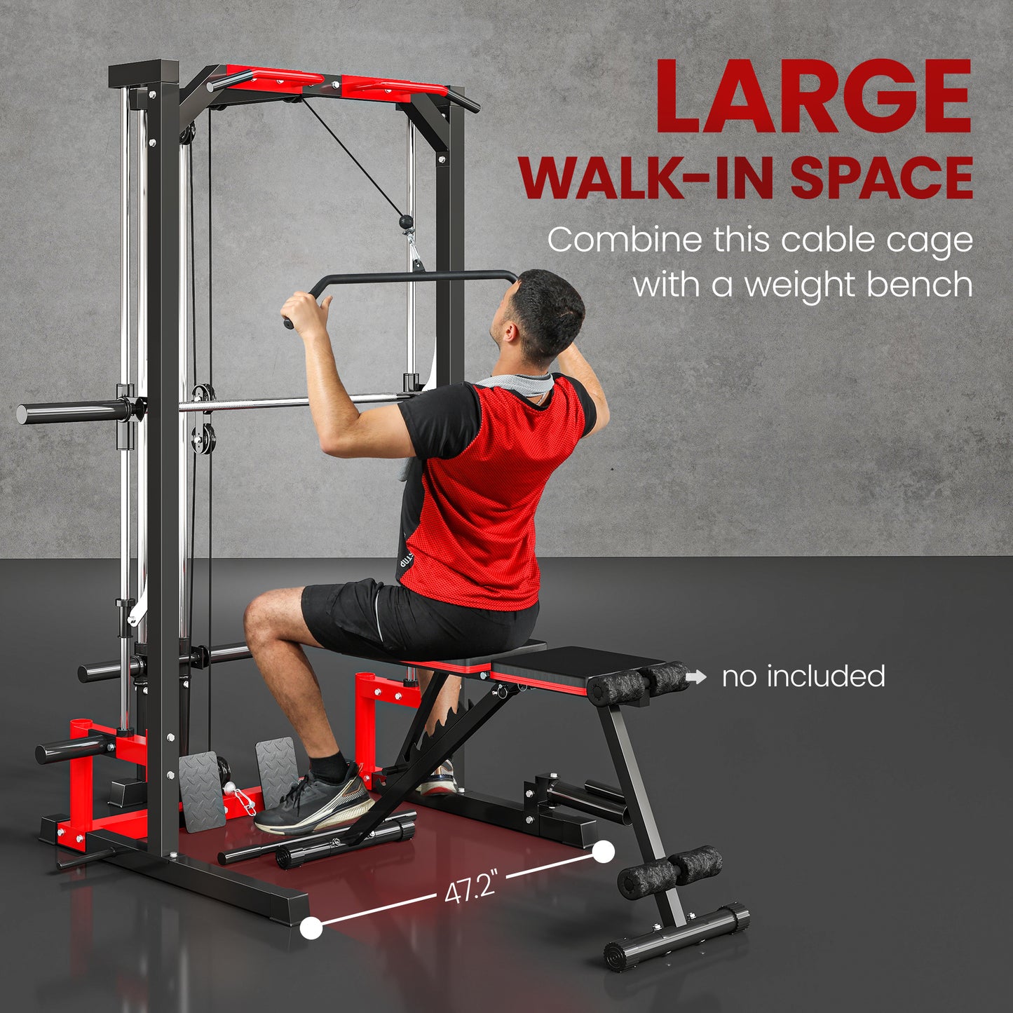 Smith Machine Power Rack with Pull Up Bar, Lat Pull Down System
