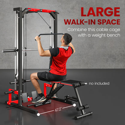 Smith Machine Power Rack with Pull Up Bar, Lat Pull Down System