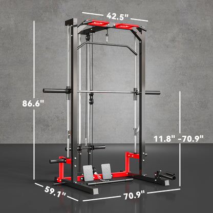Smith Machine Power Rack with Pull Up Bar, Lat Pull Down System