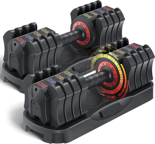 Adjustable Dumbbell Set Of 22.5LB Set-1Sec Adjustable Dumbbell Weights-5 In 1 Free Weights Dumbbells Set With Effortless Tray No-Slip Handle-Compact Size For Women Men At Home Gym
