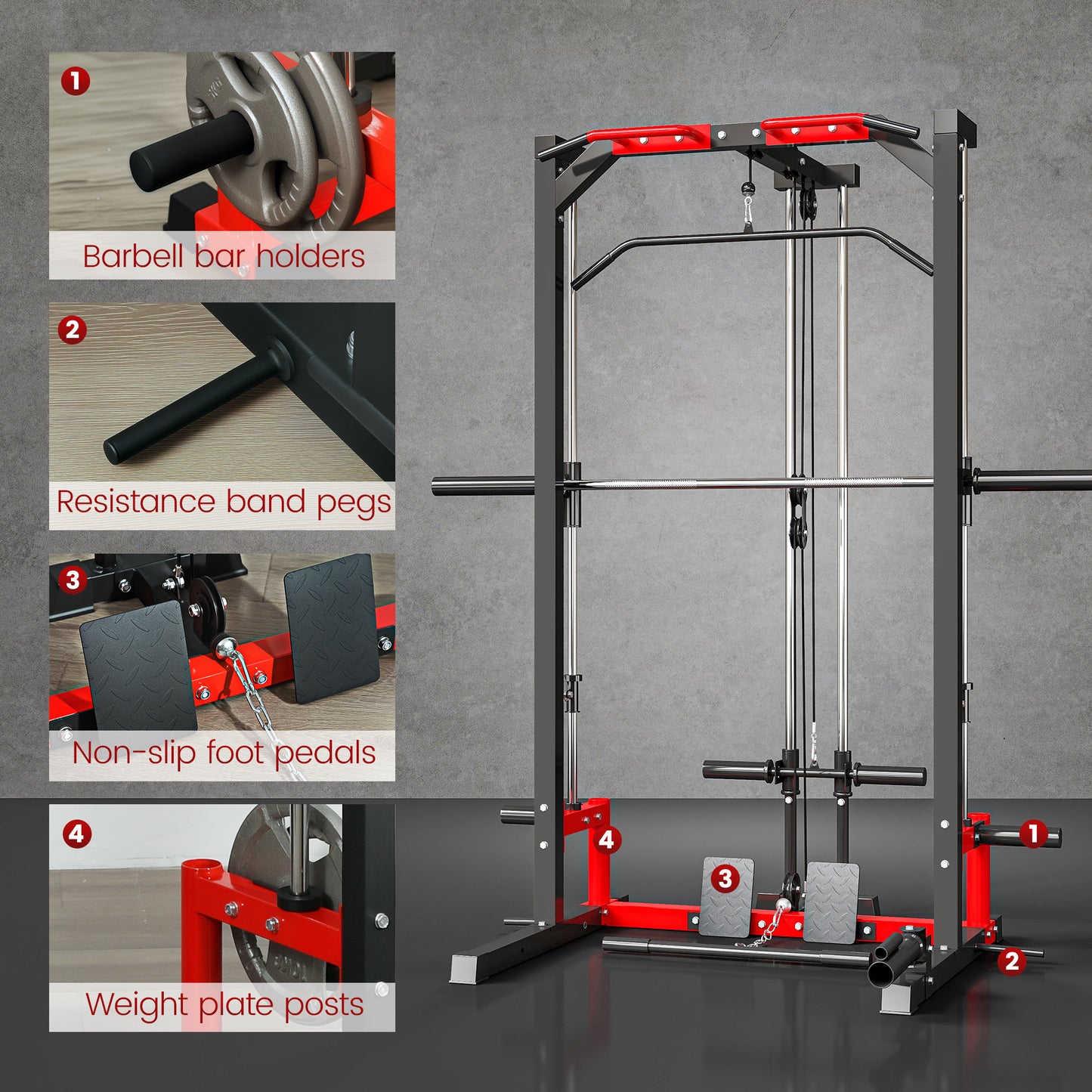 Smith Machine Power Rack with Pull Up Bar, Lat Pull Down System