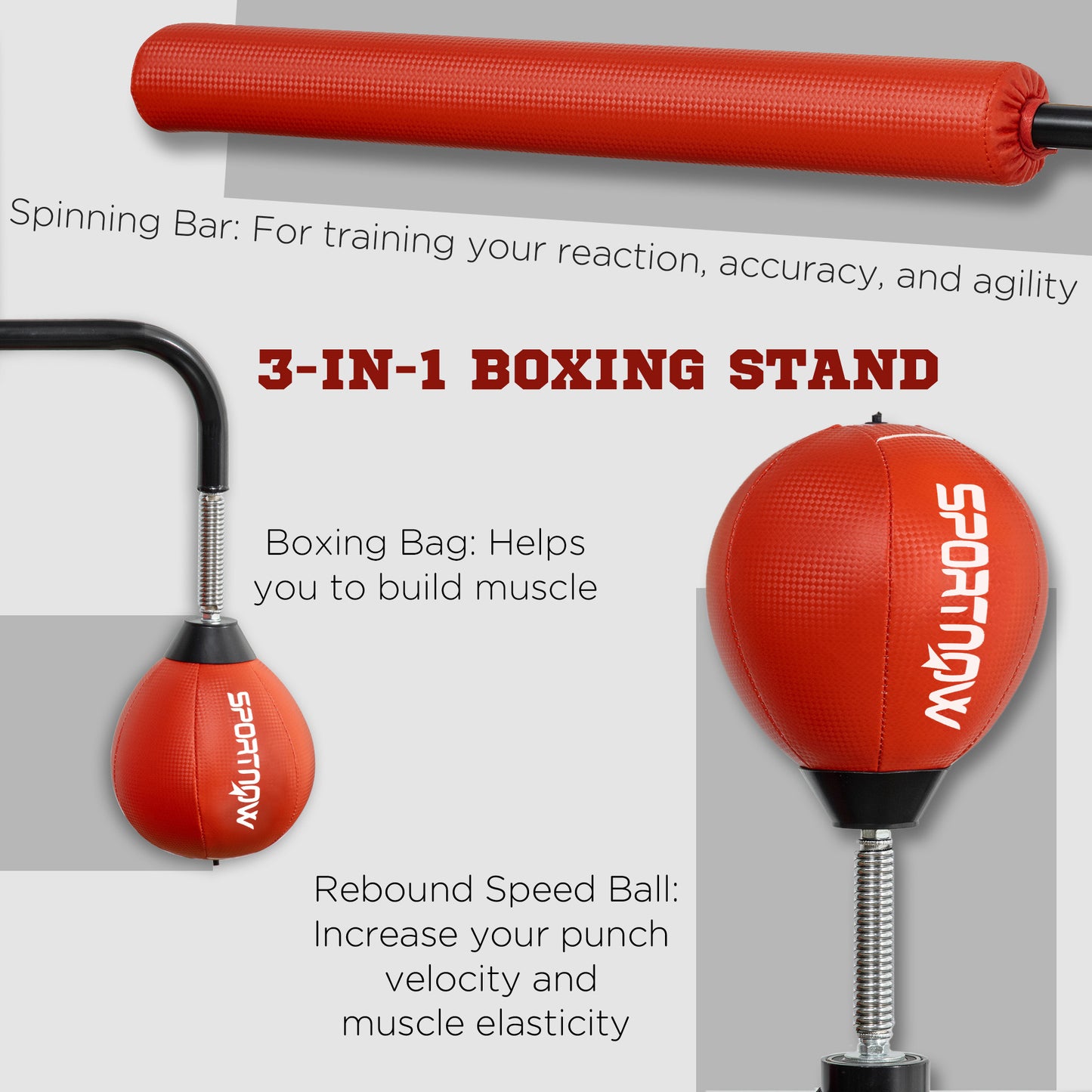 4.6'-6.7' Speed Bag Boxing Bag Stand, Reflex Bag Boxing Training Equipment, Speed Punching Bag, Red
